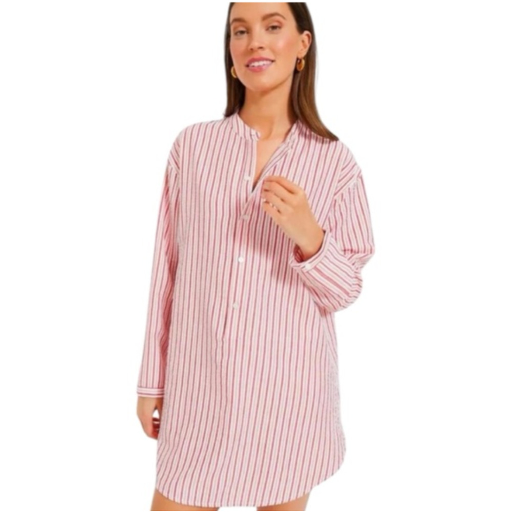 Tuckernuck Bodie Mini Shirt Dress Medium Seersucker Pink Stripe Resort Vacation - Picture 4 of 14